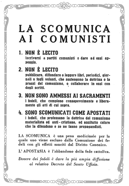 scomunica comunismo 1949
